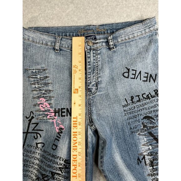 Drama Jeans Graffiti Crop Jeans Size 13 Distressed Juniors - Picture 10 of 13